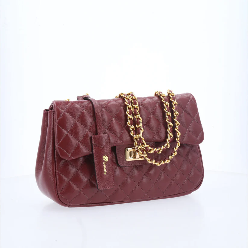 Bolsa Feminina Média Transversal Em Couro Legítimo Matelassê - Vinho