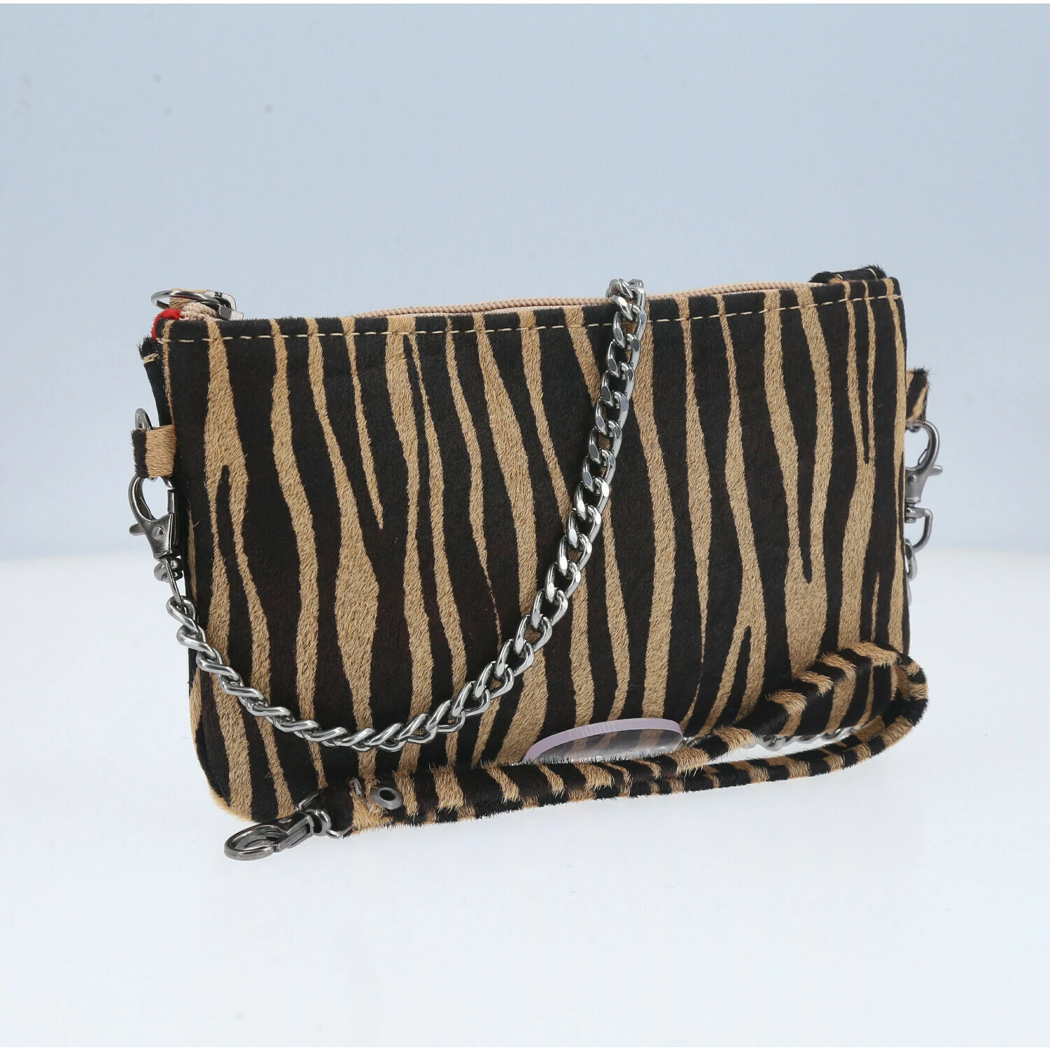 Bolsa de Couro Estilo Animal Print com Alça de Corrente