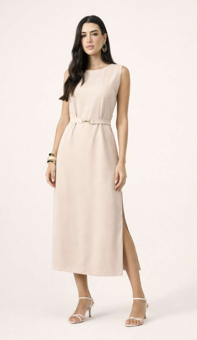 Vestido midi de regata em malha crepe